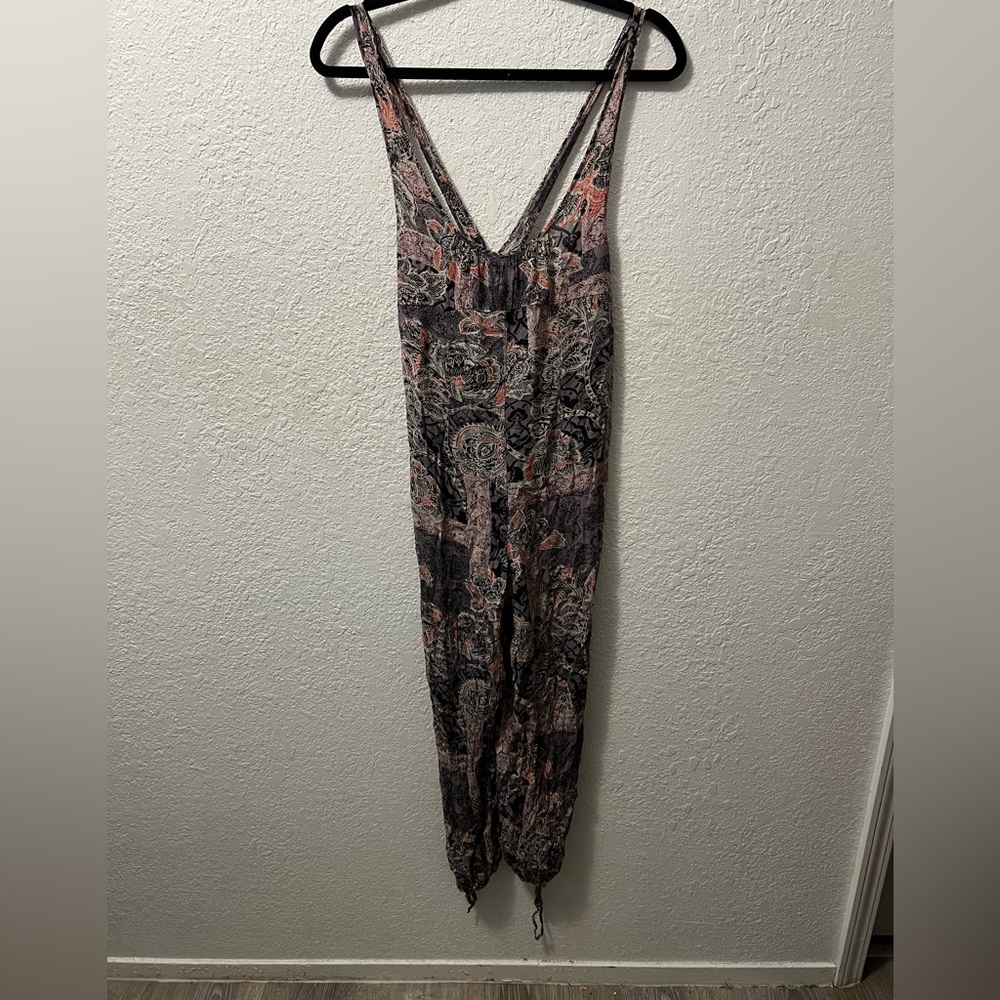 Free People Paisley Print Sleeveless Jumpsuit in Black and Rust